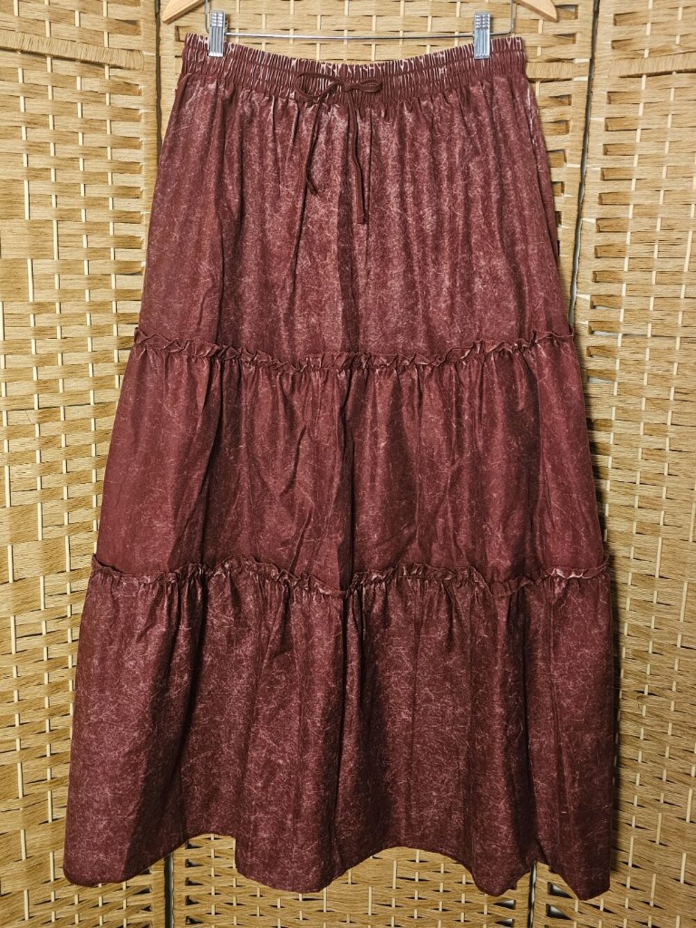 Zenana Stonewashed Tiered Skirt Burgundy XL NWT